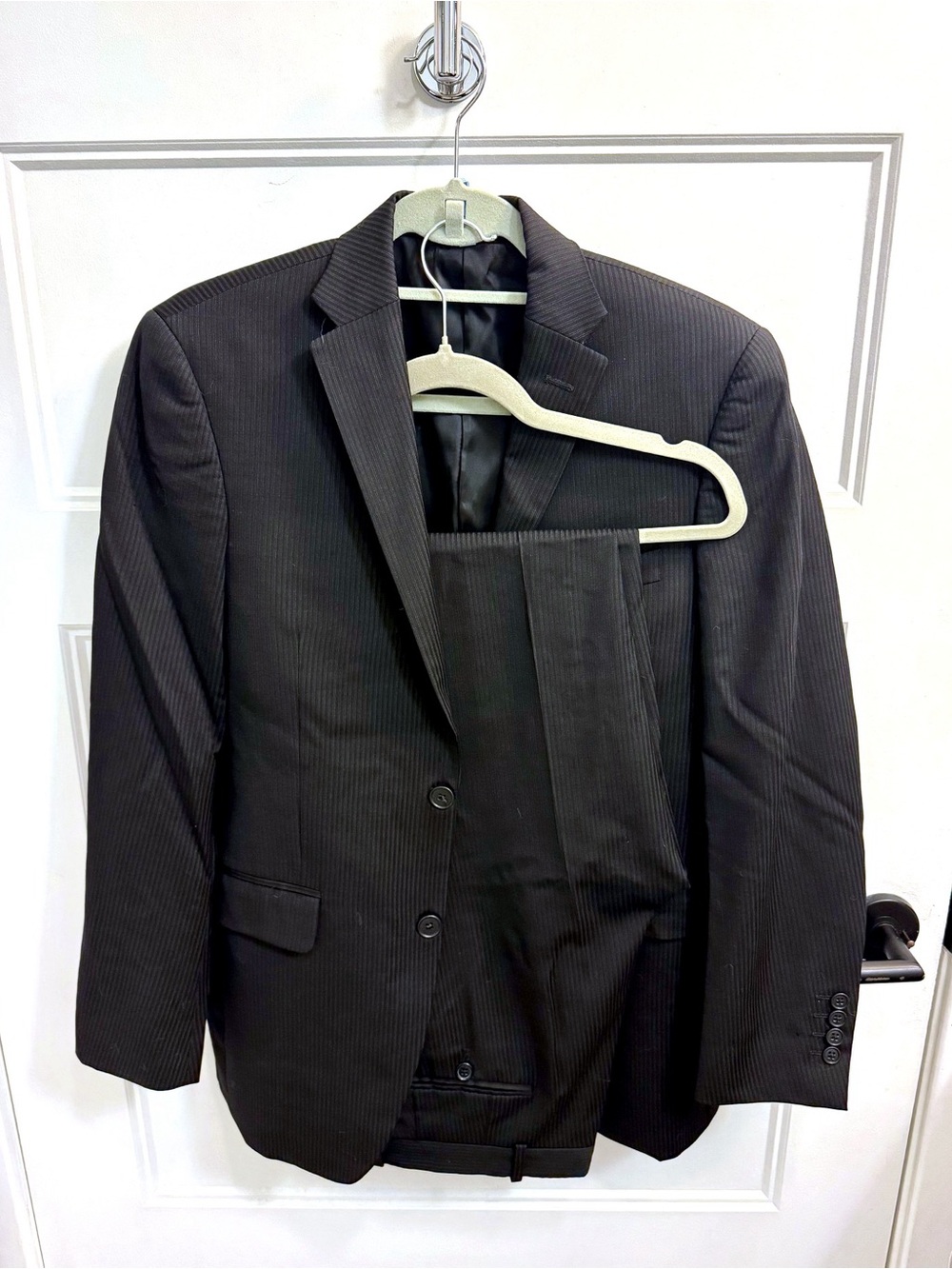 Kenneth Cole Reaction Men’s Pinstripe 2-Piece Suit, Black/Charcoal
